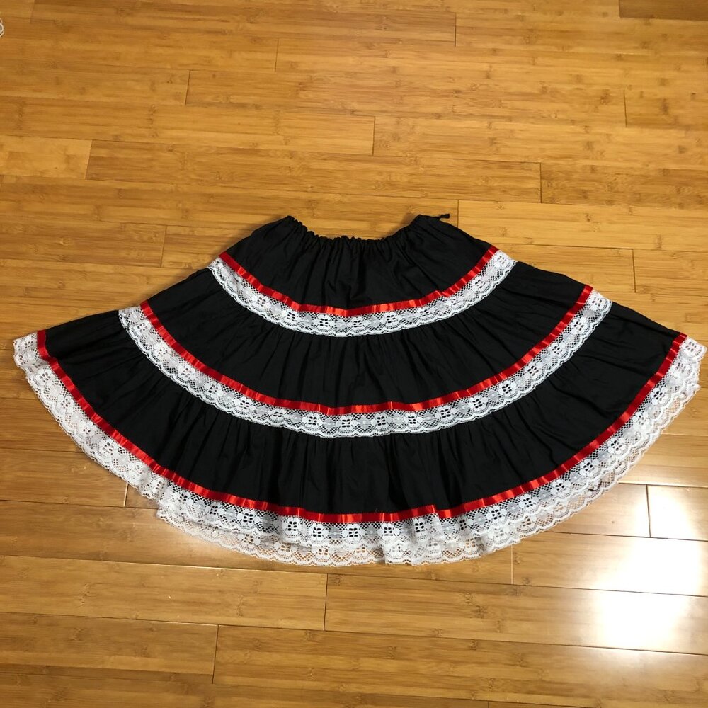 Handmade Latin Dance Skirt Lace Ribbon Adjustable Sml Med Lrg Xl OS Red Black - Picture 3 of 8